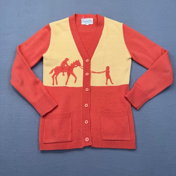 Country Set Sweaters - Country Set Cardigan Womens Small Vintage Equestrian Colorblock Retro Knit
